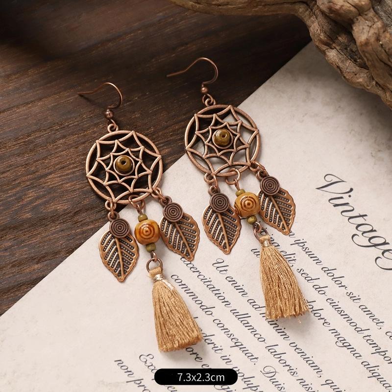 Vintage Ethnic Unique Brown Earrings for Women Bohemian Unusual Geometric Tassel Water Drop Earring Female Jewelry
