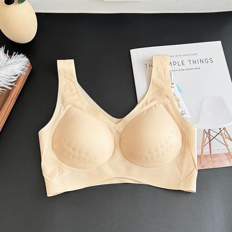 Summer Jelly Strip Bra with Cool Cups, Breathable Ultra-Thin Vest-Style, Naked-Feel Quick-Dry Underwear for Women, Minimizes Large Busts, Wireless