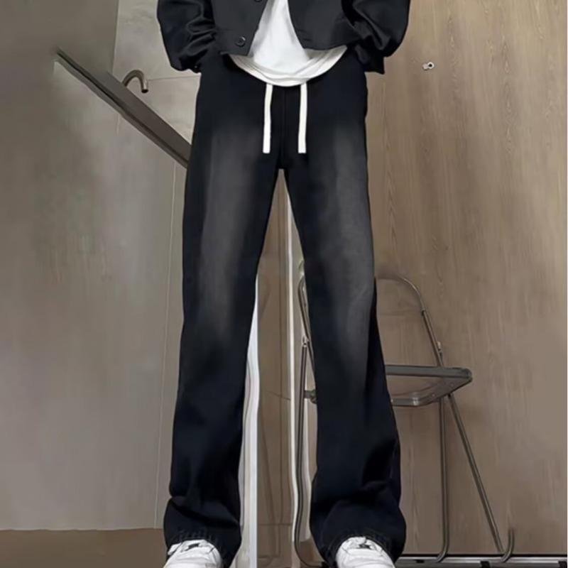 American retro high street jeans men's autumn and winter new men's pants washed loose casual straight pants