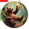 2D Flat, 1 PC Funny Animal Theme - Raise The Beer Glass Bear Pattern Wooden Hanging Decorative Sign and Plaque, Wall Art Signs Farmhouse Decor