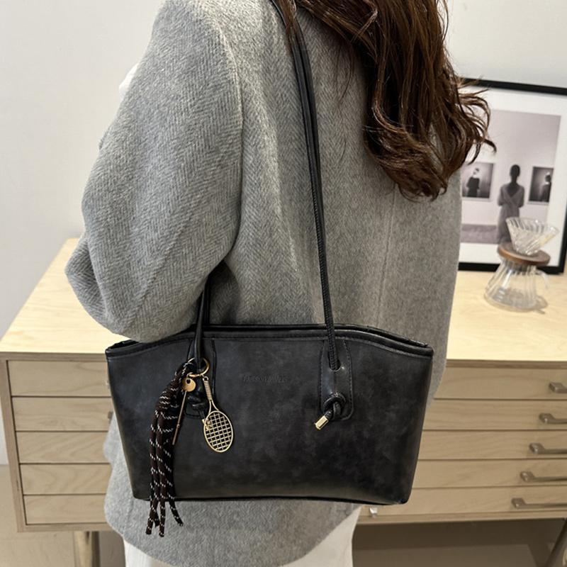 Yogodlns PU Leather Shoulder Bag for Women Y2K Simple Fashion Handbag Large Capacity Female Crossbody Bag Solid Color Retro Underarm Bags