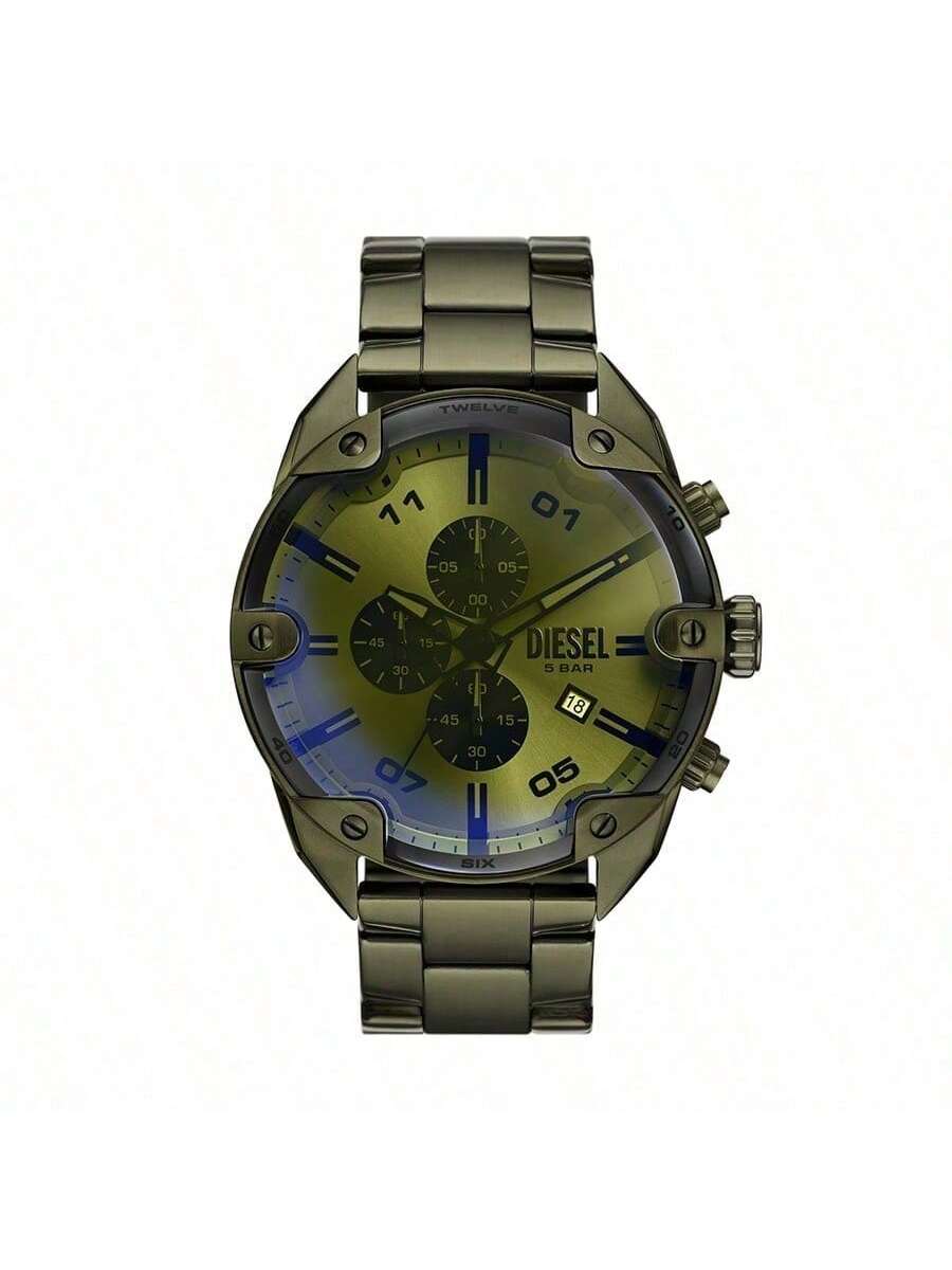 Diesel Gold Black Dial Stainless Steel Strap Men s Quartz Movement DZ4670 зелёный