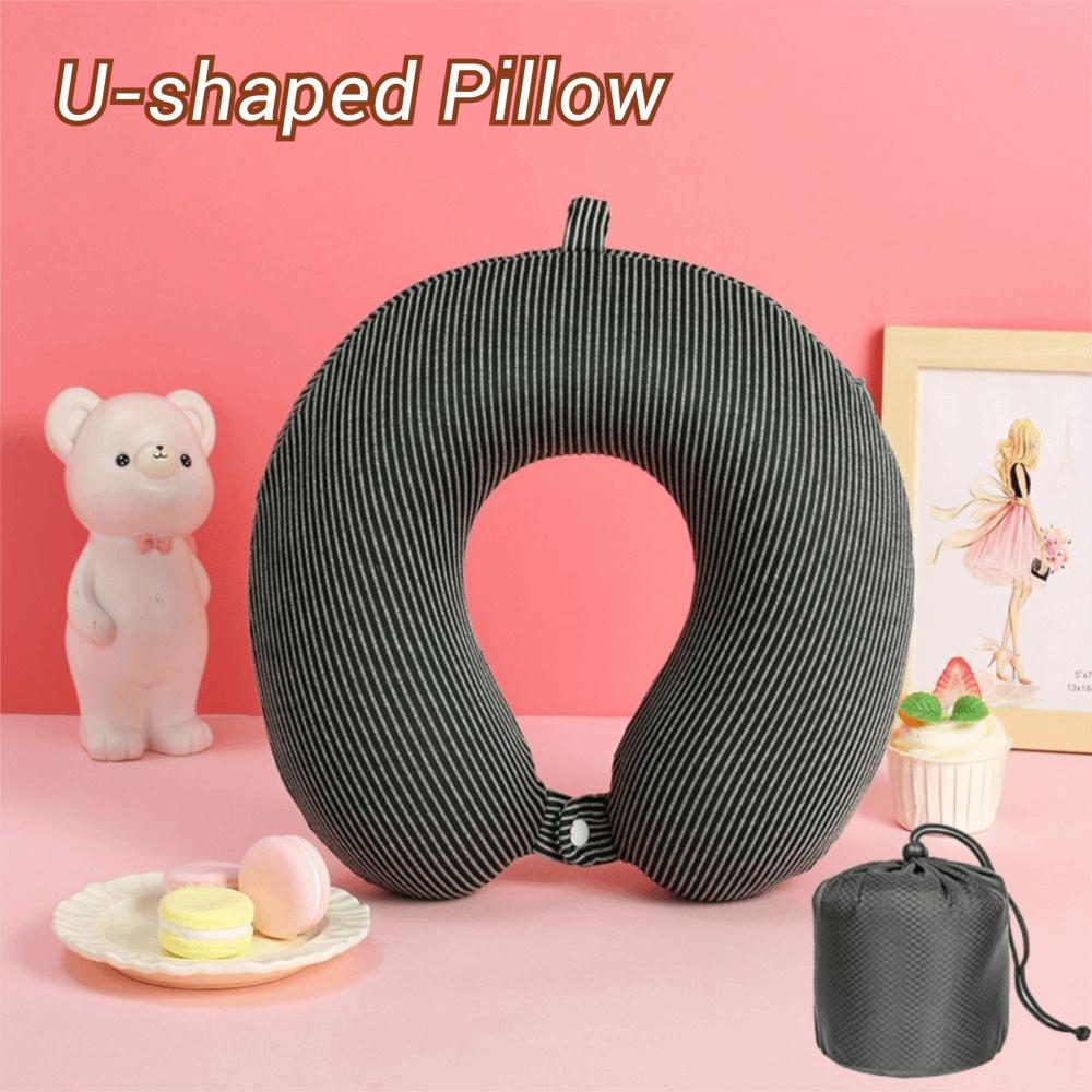 Slow Rebound U-shaped Pillow Portable with Storage Bag Airplane Nap Pad Comfortable Solid Color Sleeping Neck Headrest Home Use