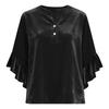 Women's Fashionable Color V-neck Seven Quarter Sleeve Button Versatile Loose Flared Sleeve Gold Velvet Pullover Top
