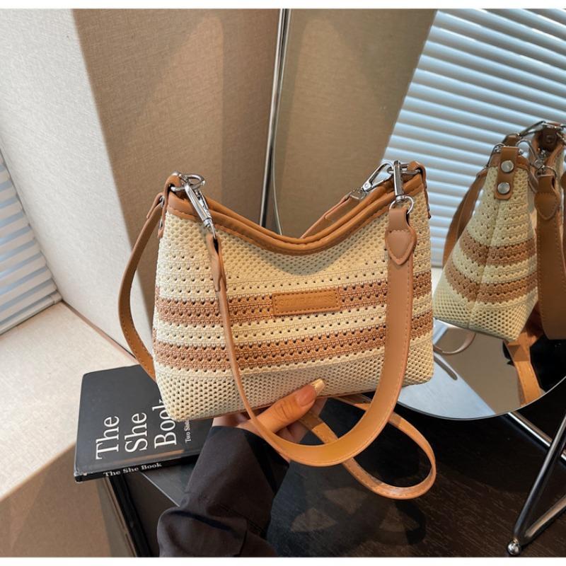 

Полосатая вязаная плетеная сумка женская летняя новая модная нишевая сумка-мессенджер для приморского отпуска, пляжная сумка