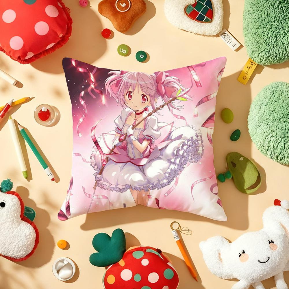 Puella Magi Madoka Cute Pillow Case Plush Fabric Soft Double-Sided Printed Sofa Warm Winter Home Gift Cushion Cover