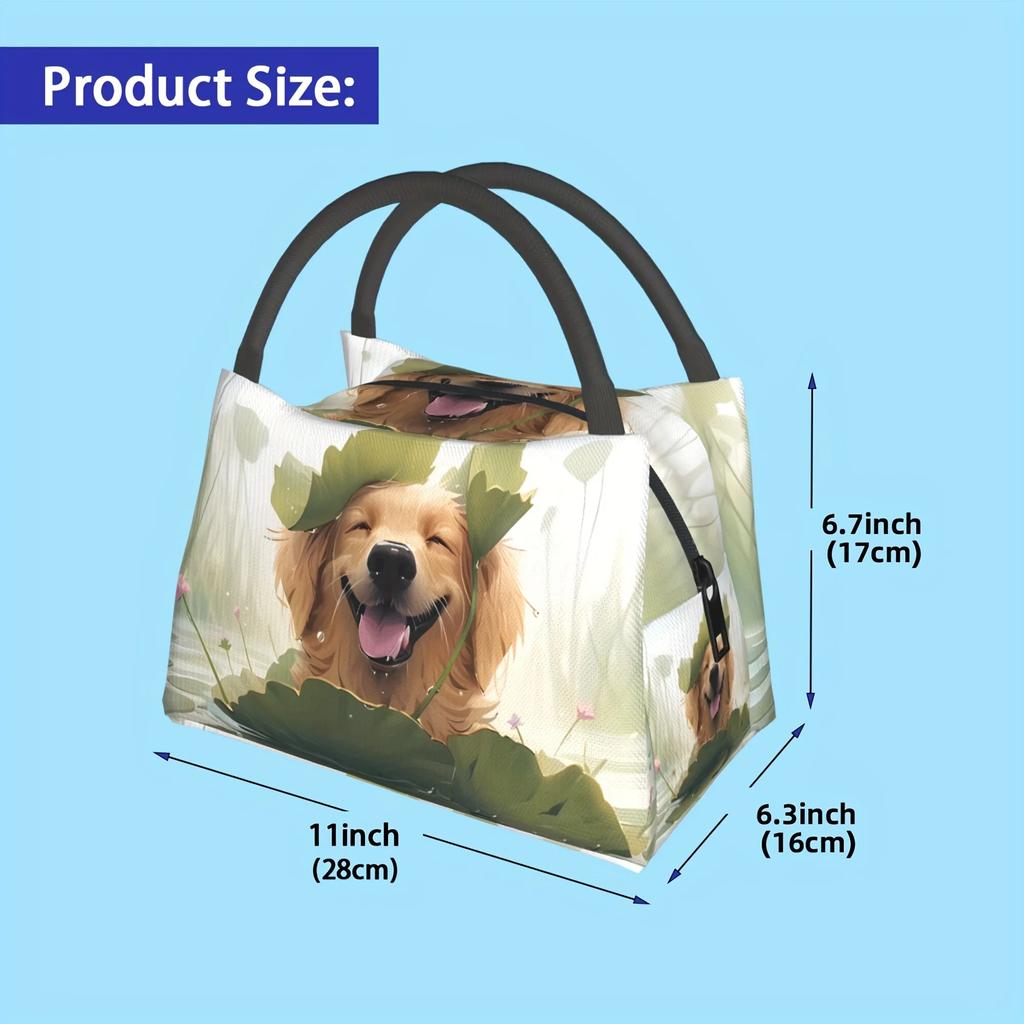 Animal-Themed Dog Pattern Polyester Lunch Bag - Hand Wash, Insulated Cooler Tote for Picnic, Beach, Hiking, Reusable for