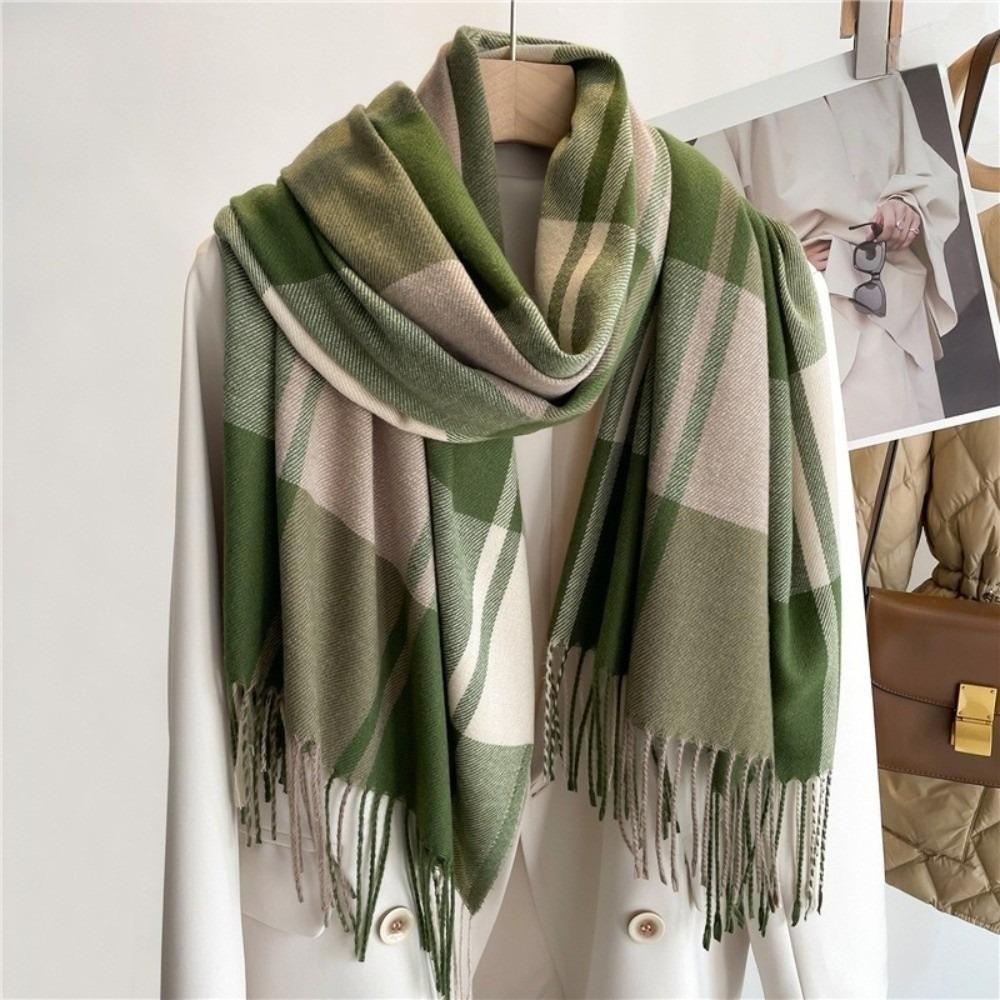 Thick Imitation Cashmere Shawl Keep Warm Shawl Wrap Simple Plaid Scarf  Girl
