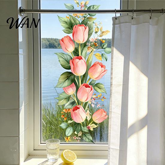 Sunlight Friendly Window Decal Spring Summer Flowers Clings Double Sided Tulip/Rose/Wildflowers Damage-free Sticker In Vase Decals Anti-Collision