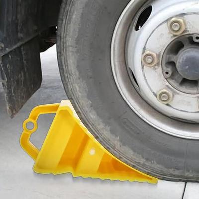 Portable Wheel Chock With Handles Vehicle Car Truck Wheel Tire Chock Stop Block Anti-Slip Plastic Base Tire Support Pad Yellow