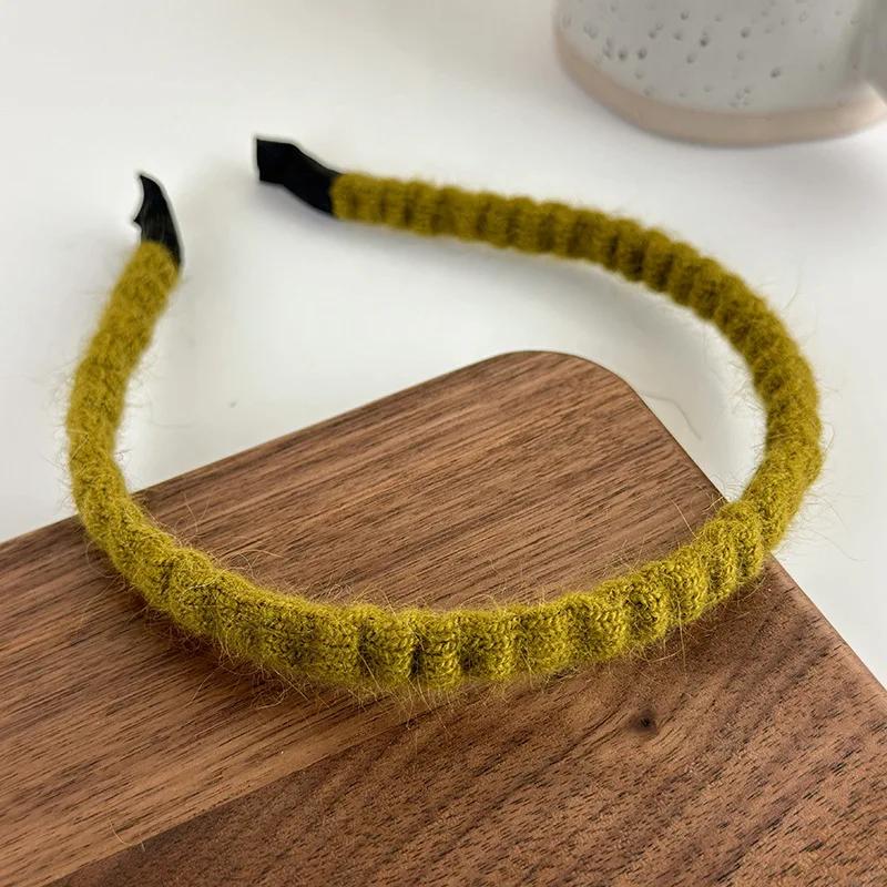 Retro Winter Wool Knitting Headbands Fashion Plush Elastic Thin Hair Bands For Woman Girls Simple Sweet Temperament Hair Hoop