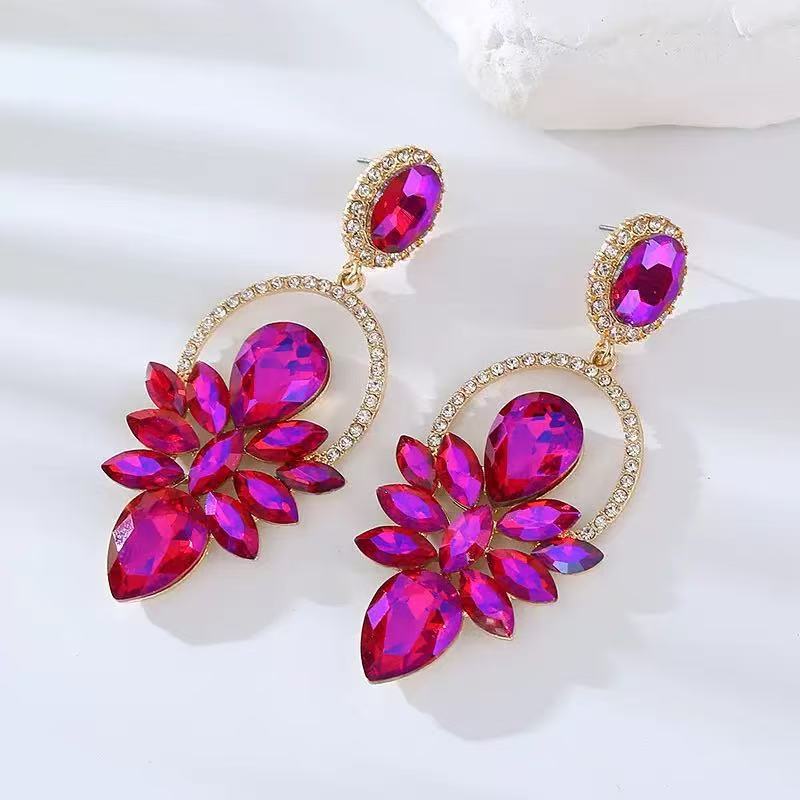 Multi-color luxury temperament inlaid zircon earrings women's stud earrings