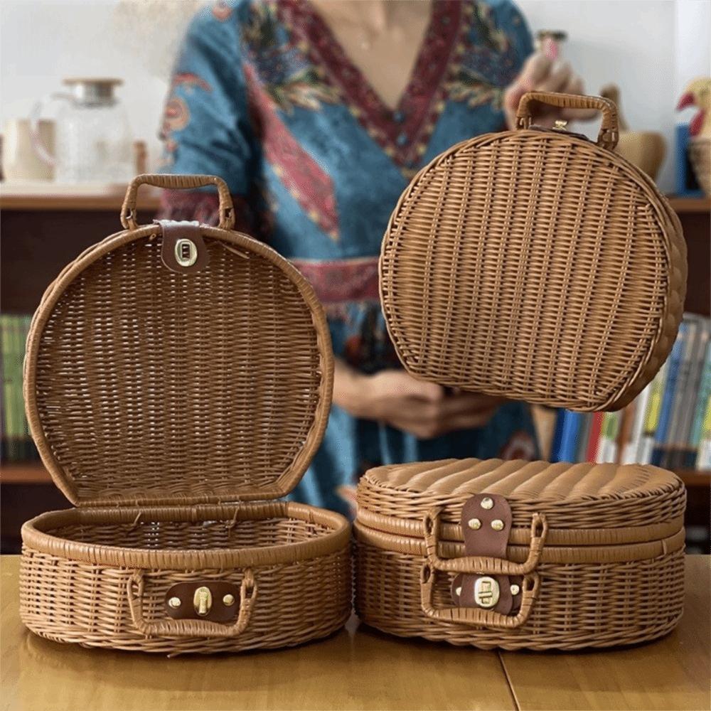 Round Gift Packaging Box Woven Handheld Suitcase Practical Storage Basket  Sundries Organizer