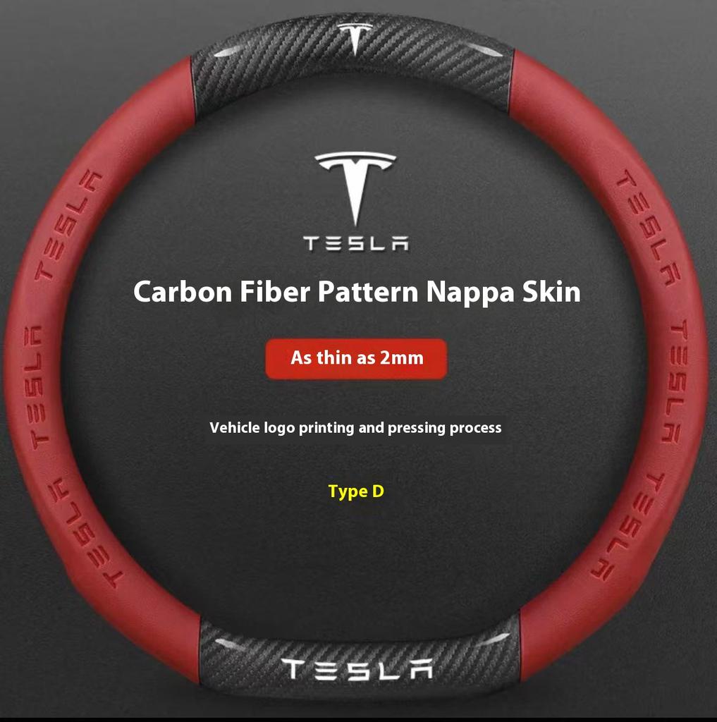 AAAIU1 Car Carbon Fiber Leather Anti-Slip Steering Wheel Cover For Tesla Cybertruck Beast Roadster Model 3 Model Y Model S Model X
