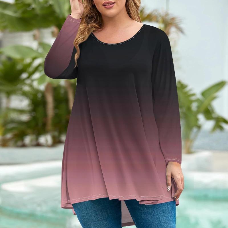 Women's Fashion Large Size Round Neck Long Sleeve Casual Print Loose Pullover Top T-Shirts Women’s