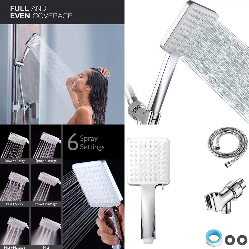 Fyrkantigt Handhållet Duschhuvudset Med Sex Funktioner Och Tryckökning
