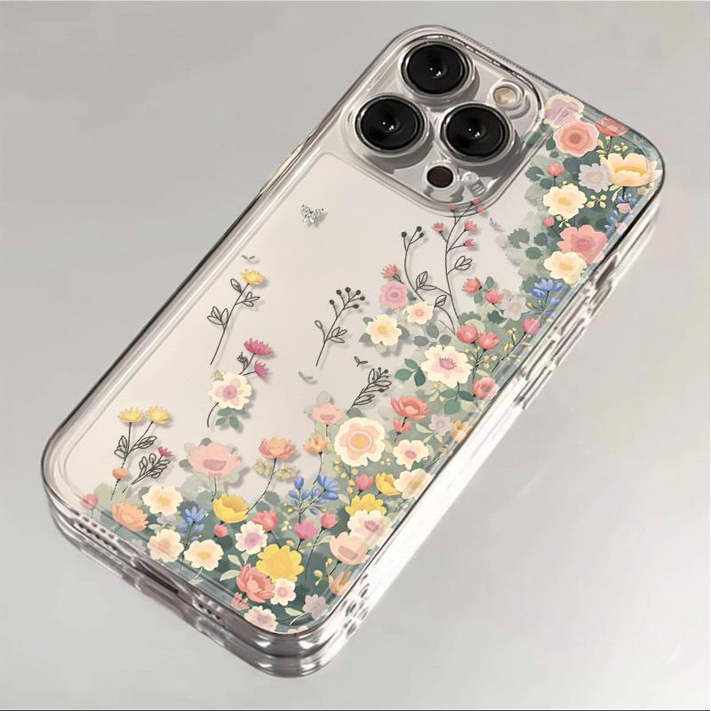 Floral Full Coverage Drop-Proof Soft Case for iPhone 11-17 Pro Max, 12, 15, Xr. iPhone 17 Pro