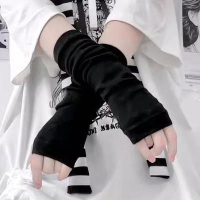 Women Men Gothic Lolita Glove Arm Cover Harajuku Arm Warmers Striped Fingerless Punk Long Wristband Fashion  Girls Gloves