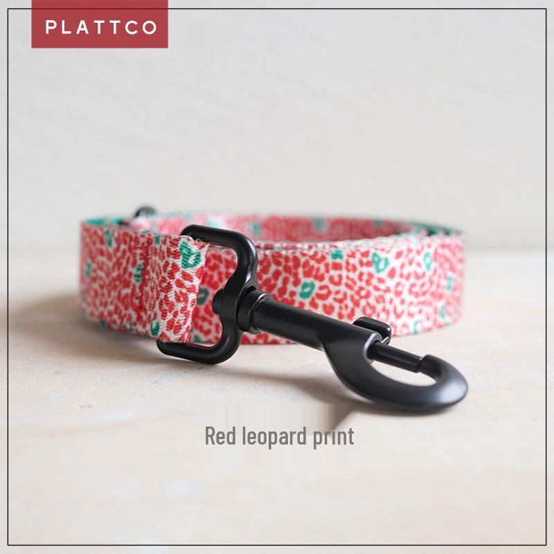 Plattco Red Leopard Print Nylon Dog Collar and Leash Set PDL332 L 2.5cm x 120cm