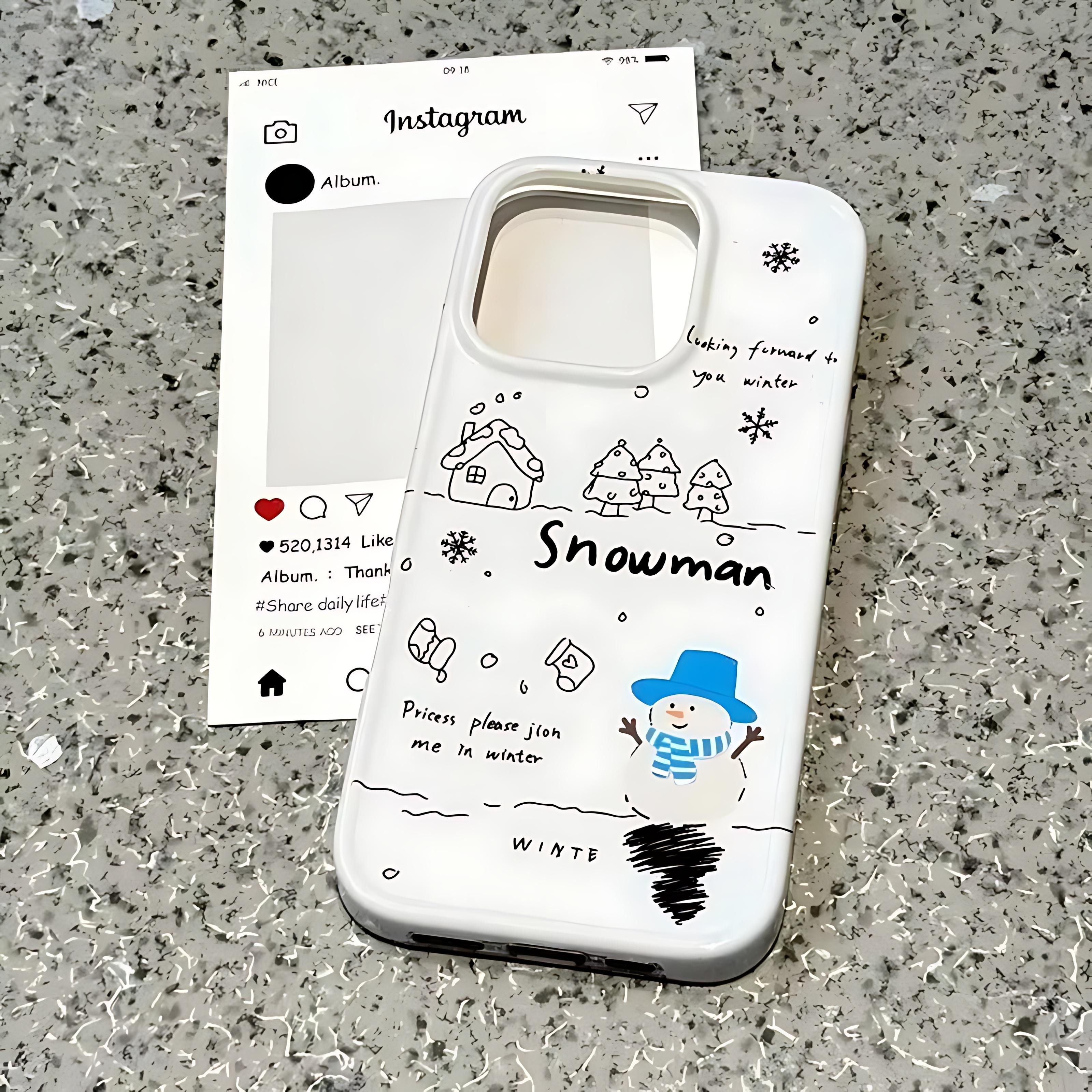 

Korean ins Graffiti Snowman Phone Case for iPhone 17 16 15 14 13 12 11 Air Pro Max X XS XSMax 7 8 Plus Glossy Film Hard PC Cover iPhone 11