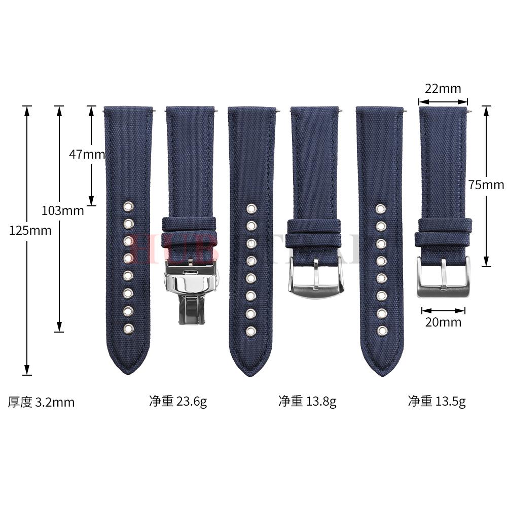 Quick Release Nylon Vintage Sailcloth Watch Strap 22mm Butterfly Buckle Business Men Women Black for Omega for Seiko Watchband