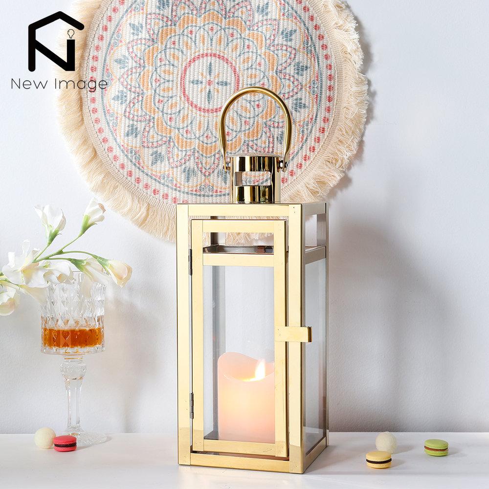 Stainless Steel Candle Holder Lanterns Gold Hanging Lantern Metal Candlestick Light for Indoor Outdoor Weddings Party Home Decor