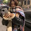2024 Winter New Retro Rainbow Checkered Scarf Women'S Mohair Neck Thickened Warm Student Shawl