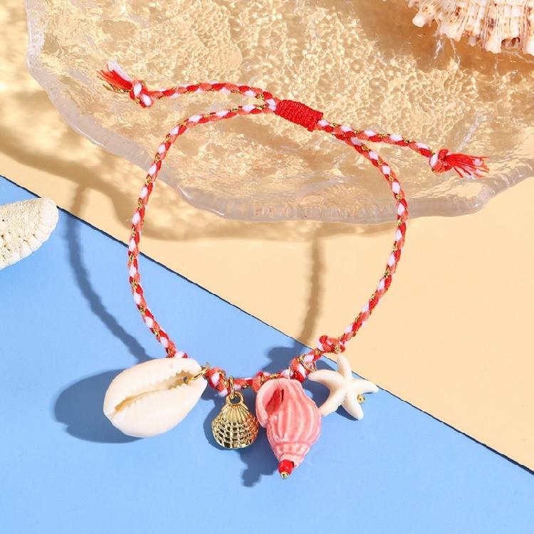 Keramik-Meerestier-Anhänger, geflochtenes Armband, verstellbares Seildesign mit Seestern- und Muschel-Charm, lässiger Schmuck
