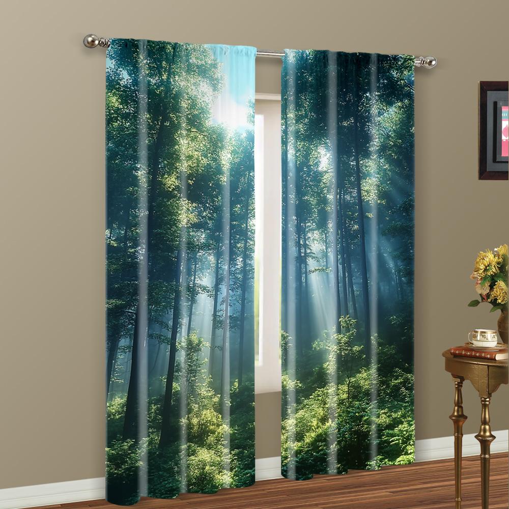 2pc,  Curtain Forest Scenic Versatile Durable Polyester,Without Electricity Festive Wall Decor Perfect for Holiday Decorations