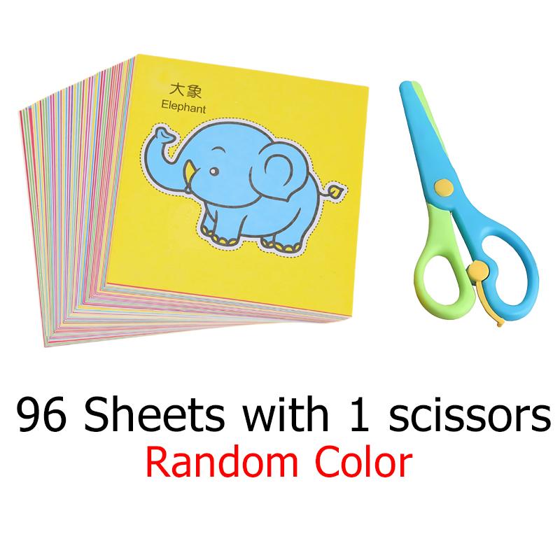

96 Sheets Paper Cut with Child-Safe Scissors Multicolor Lines Animals Vegetable Vehicle Paper Cutting Gift Handmade Activity ZYF