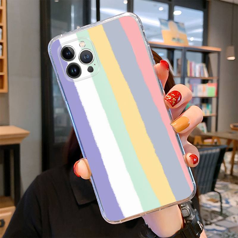 Colorful Rainbow Stripe Phone Case For iPhone 14 13 12 11 Pro Max XS X XR SE 2020 6 7 8 Plus Mini Transparent Shell