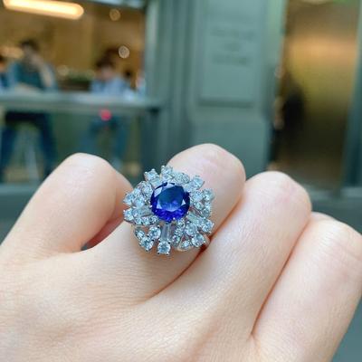 Simulare bijuterii Albastru Tanzanian, Safir Stil Retro Inel Versatil Strălucitor Montat cu Diamante Inel pentru Femei