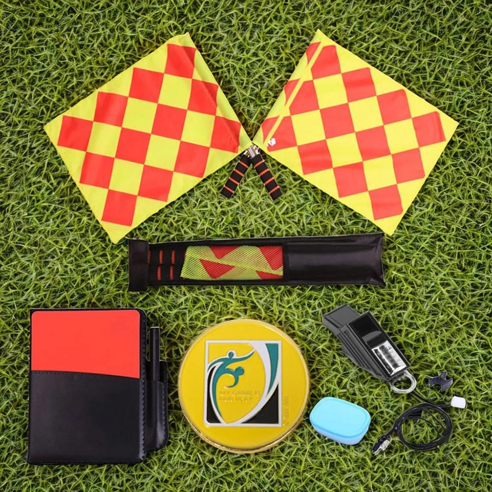 Football Referee Kit Red and Yellow Cards Metal Referee Whistlelinesman Flags Referee Tool Bag