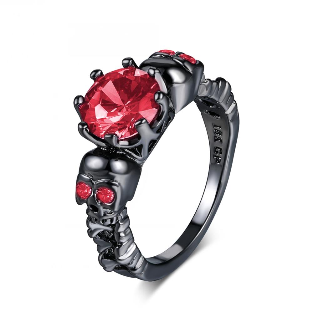 Retro Punk Skull Gothic Ring For Women Men Halloween Goth Black Gold Color Rings Accession Wholesale Fashion Zircon R523