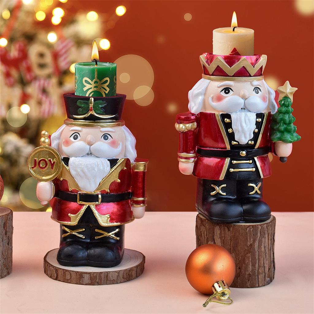 Nutcracker Soldier Statue Candlestick Ornaments Christmas Home Living Room Coffee Table Sculpture Decorations