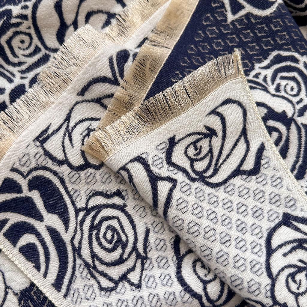 Camellia Cashmere Scarf Women'S Winter Senior Sense Versatile Thickened Warm Scarf Air Conditioner Shawl Imitation Cashmere