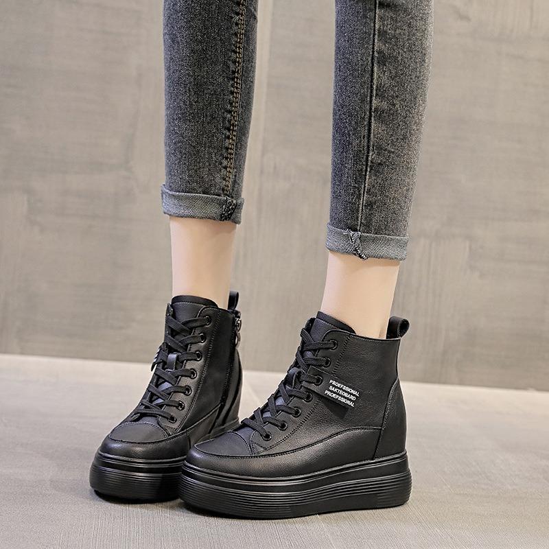 Trendy autumn and winter new boots high-top women's shoes thick-soled height increase versatile women's single shoes