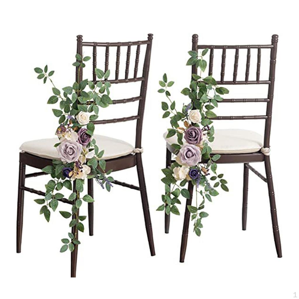 2pcs Wedding Aisle Chair Decorations, Artificial Rose Floral Back Flower Pew Flowers