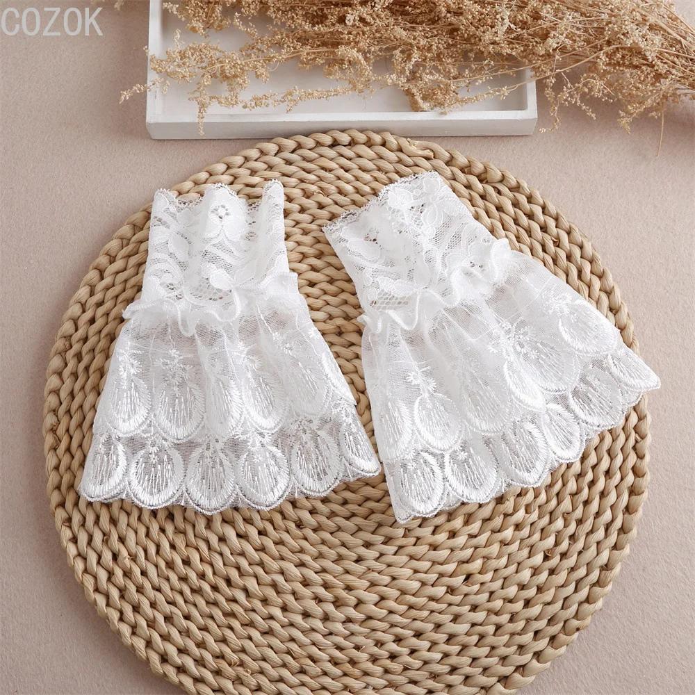 Cross-border Pleated Mesh Lace Sleeves Women's Decorative Cuffs Replacement Fake Sleeves