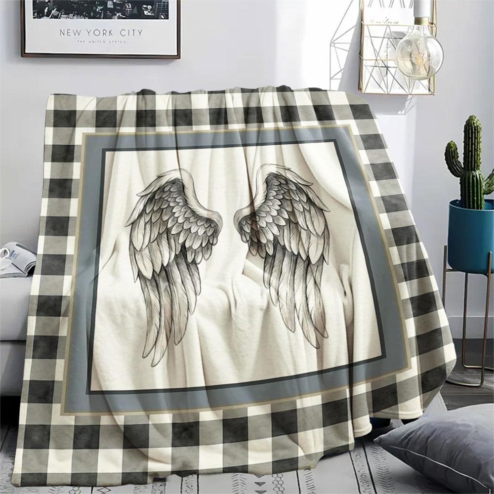 1PC Angel Wings Printed Flannel Blanket Lightweight and portable for Lunch Break Warmth and Comfort Halloween Gifts Holiday Present