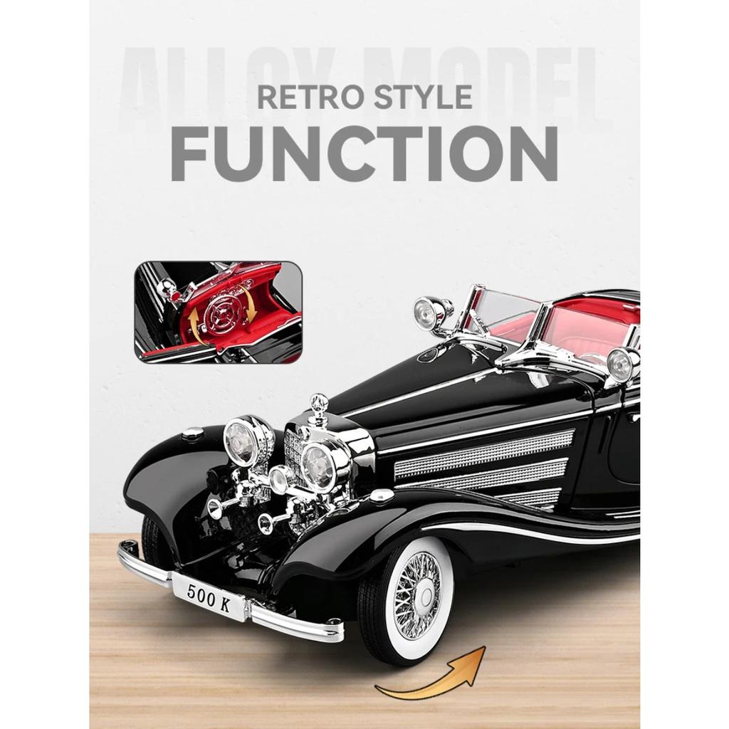 1/18 Benzs 500K Legering Luxy Auto Model Diecast Metaal Klassiek Retro Voertuig Auto Model Hoge Simulatie Geluid en Licht Kinder Speelgoed Cadeau
