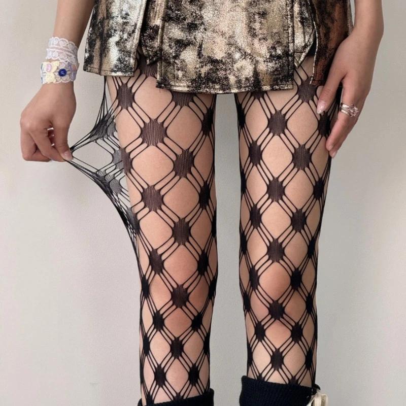 

Women s Sexy Three-line Diamond Check Fishnet Tights Summer Thin Version Breathable Highly Elastic Holey Anti-hook Pantyhose One Size чёрный