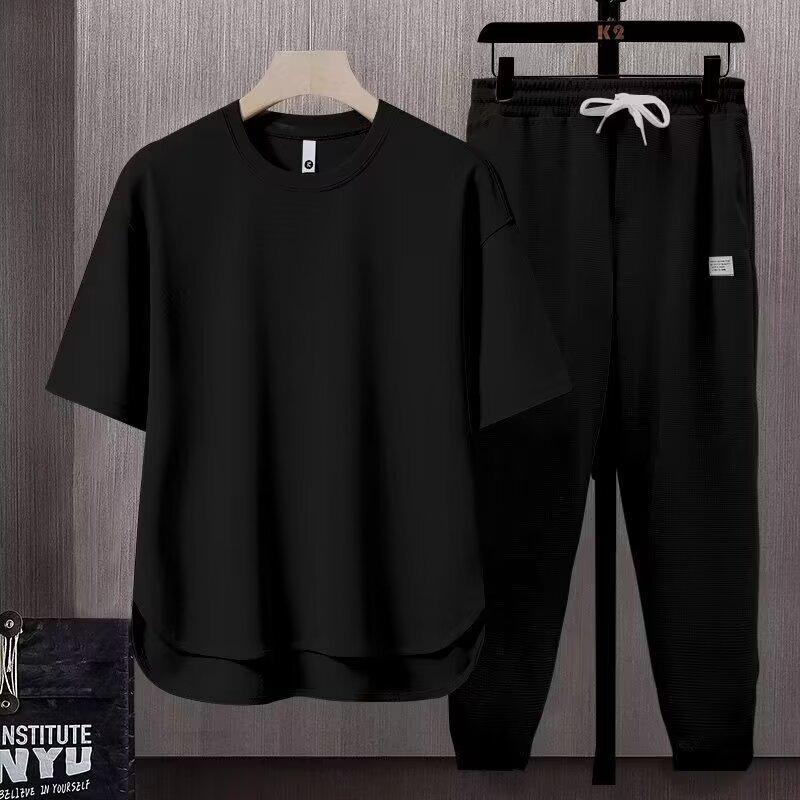 Ice Degree Men's Minimalist Summer Two-Piece Set: Trendy Loose Shorts & Long Pants
