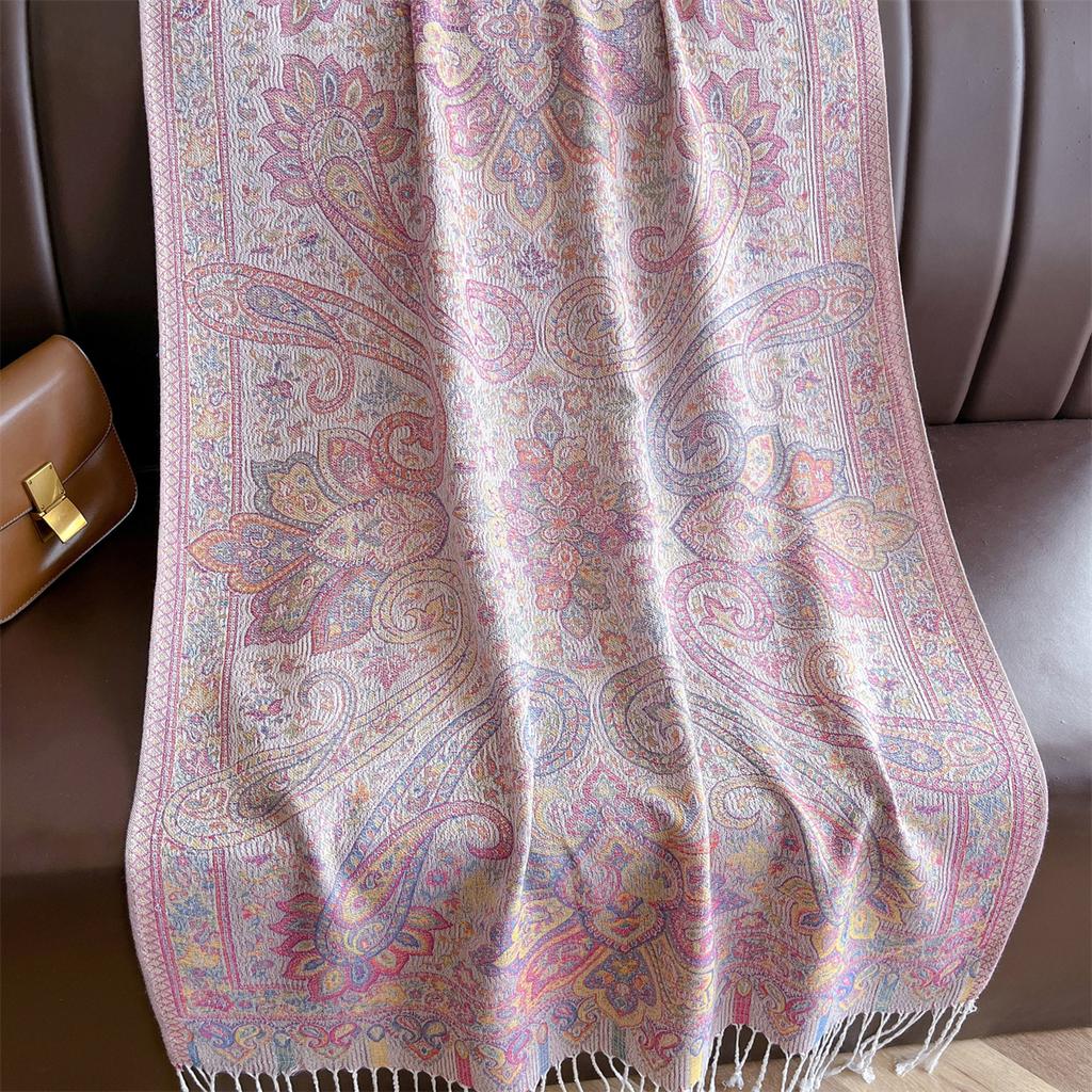 Winter Thick Warm Jacquard Scarf Outdoor Women Travel Retro Paisley Cashmere Tassel Shawl Neck Wrap Pashmina Muslim Hijab