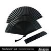 Pure Black Retro Chinese Folding Fan - Dance Craft Style