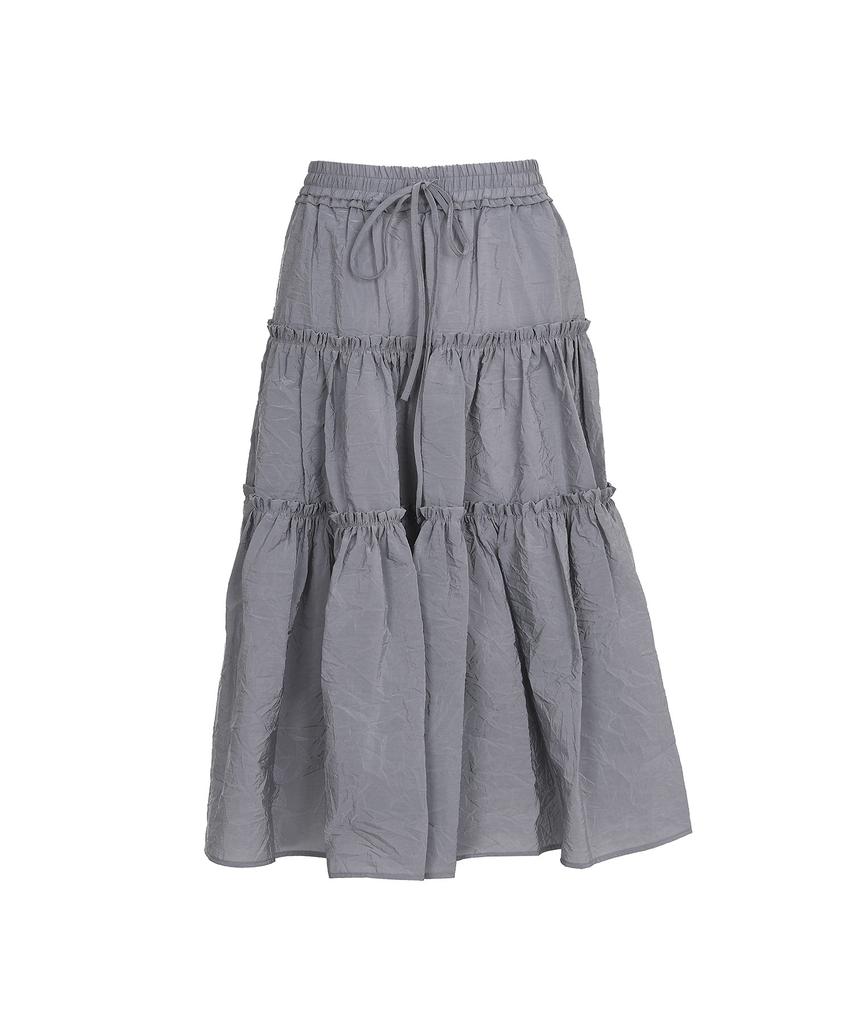 BMUETTE Shirred 3-Tier Layered Skirt Gray
