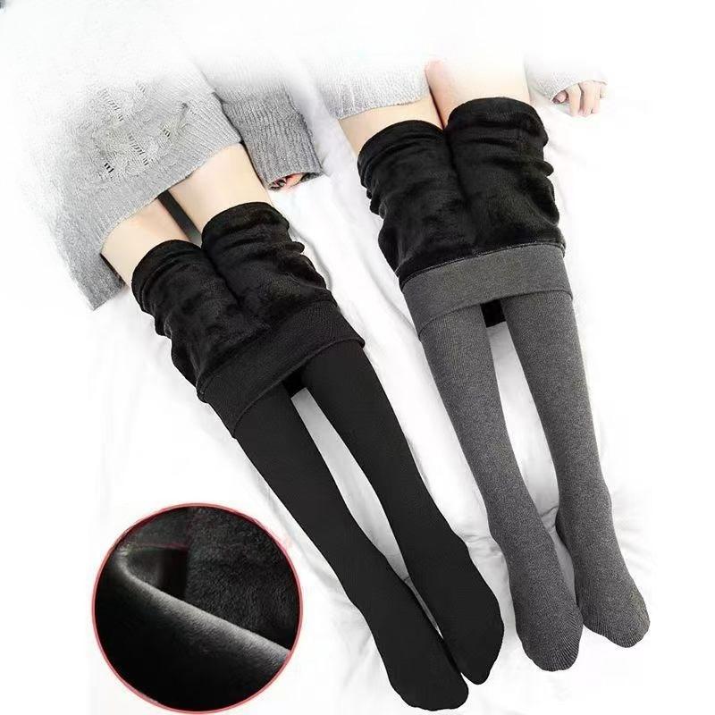 Spring Autumn Winter Women's High Waist Plus Size Vertical Stripe Fleece Lined Thickened Slimming Outer Wear Pantyhose