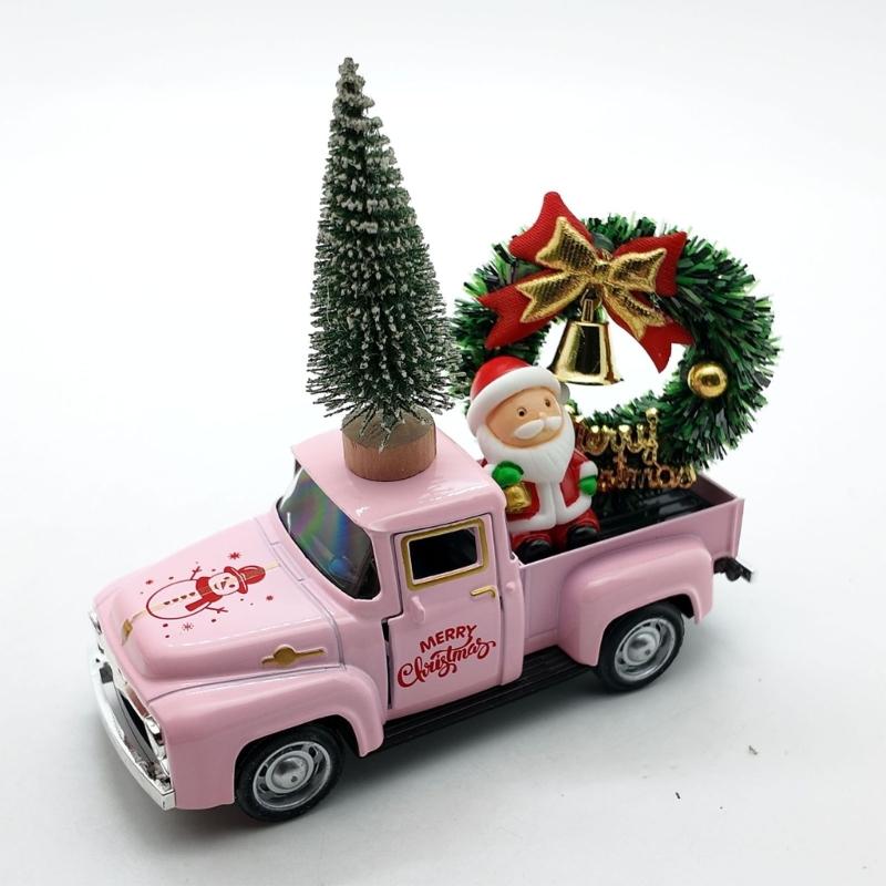 Christmas Farmhouse Truck Decors Metal Farm Pickup Truck Decors with Wreath/Tree Table Centerpieces Home Decoration