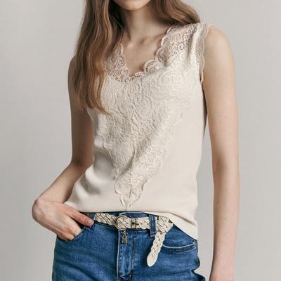 Lace Block Sleeveless Rib Knit Ze06qk500na