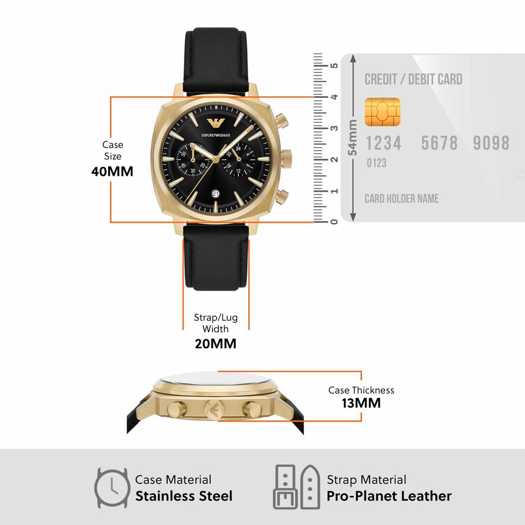 Emporio Armani Chronograph Black Leather AR11690 Men's Watch,